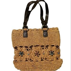 Tote Bag Woven Beaded flowers